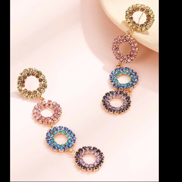 Colorful Circular Drop Dangle Statement Earrings - Picture 1 of 3